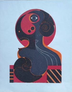 Original Farbholzschnitt "Frau"
